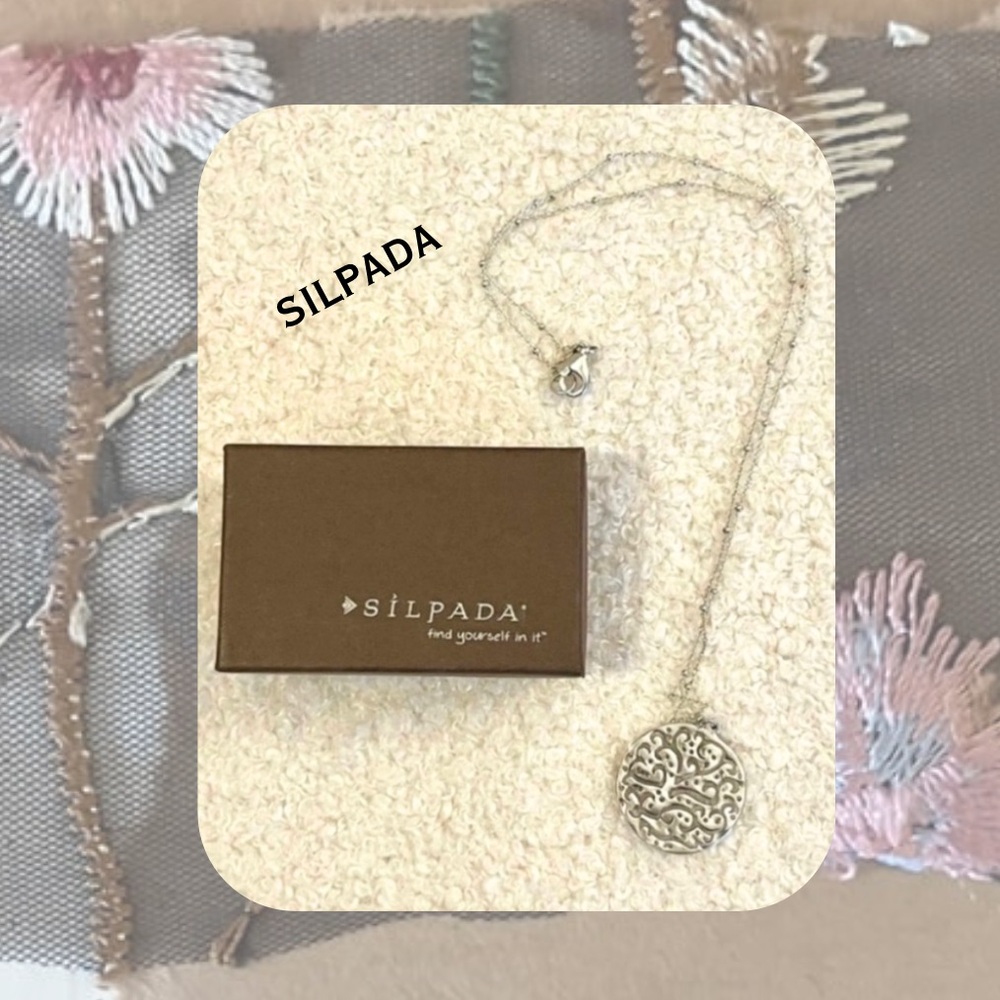 🏷️ silpada silver necklace with engraved design silver pendant